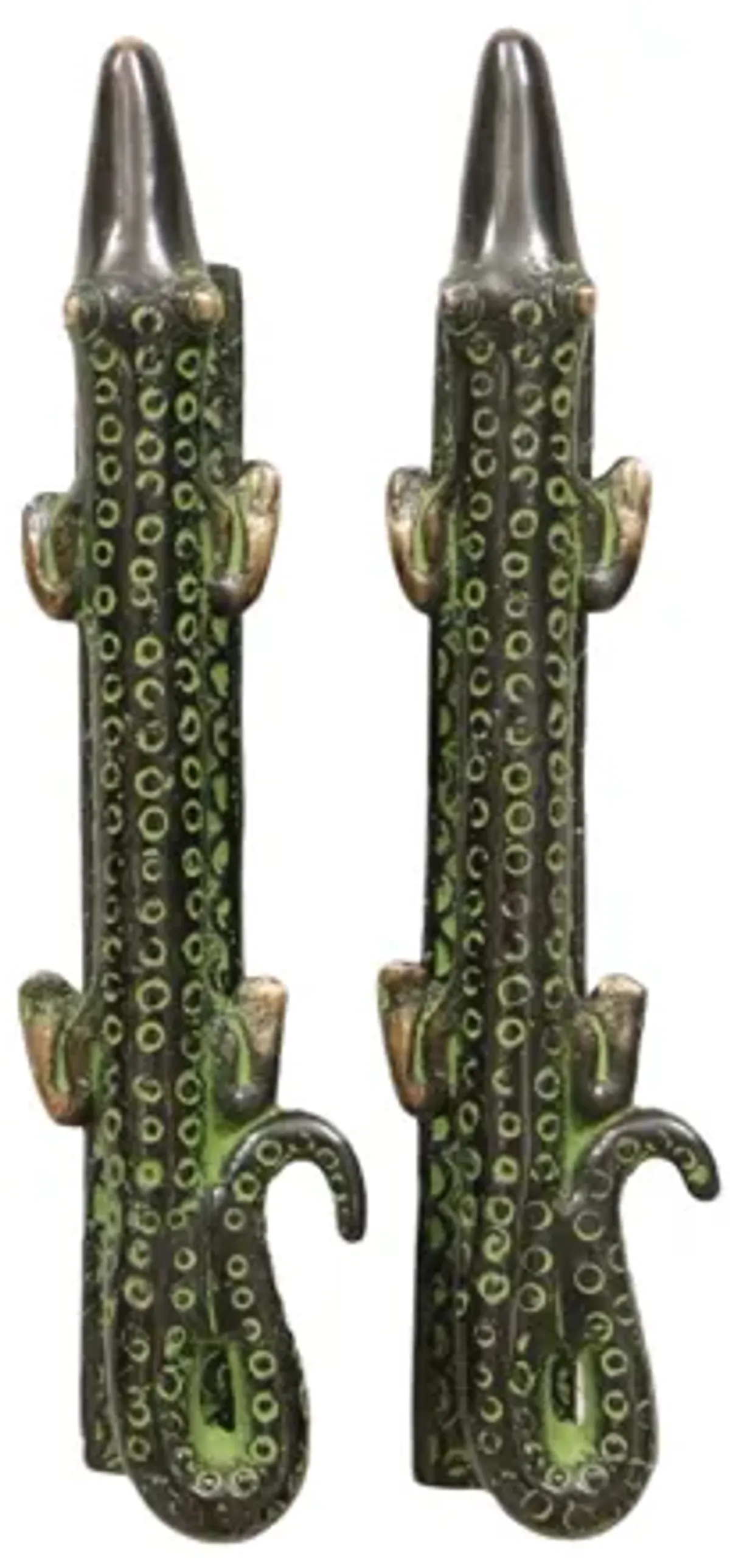 Green Brass Alligator Door Handles - Set of 2