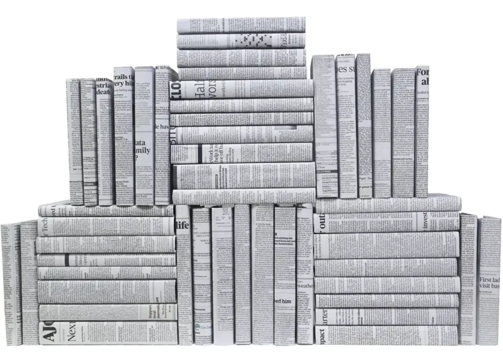 Newspaper Wrapped Book Wall - Set of 50 - Grey