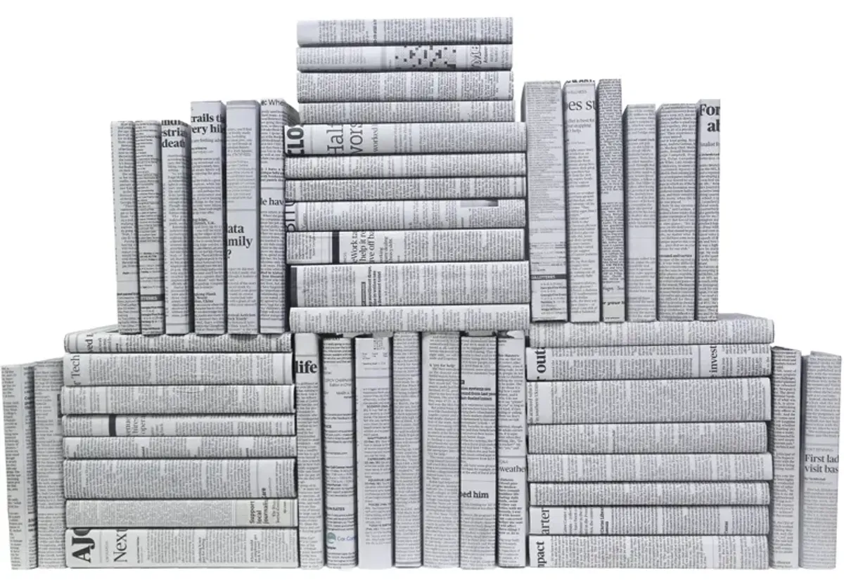 Newspaper Wrapped Book Wall - Set of 50 - Grey