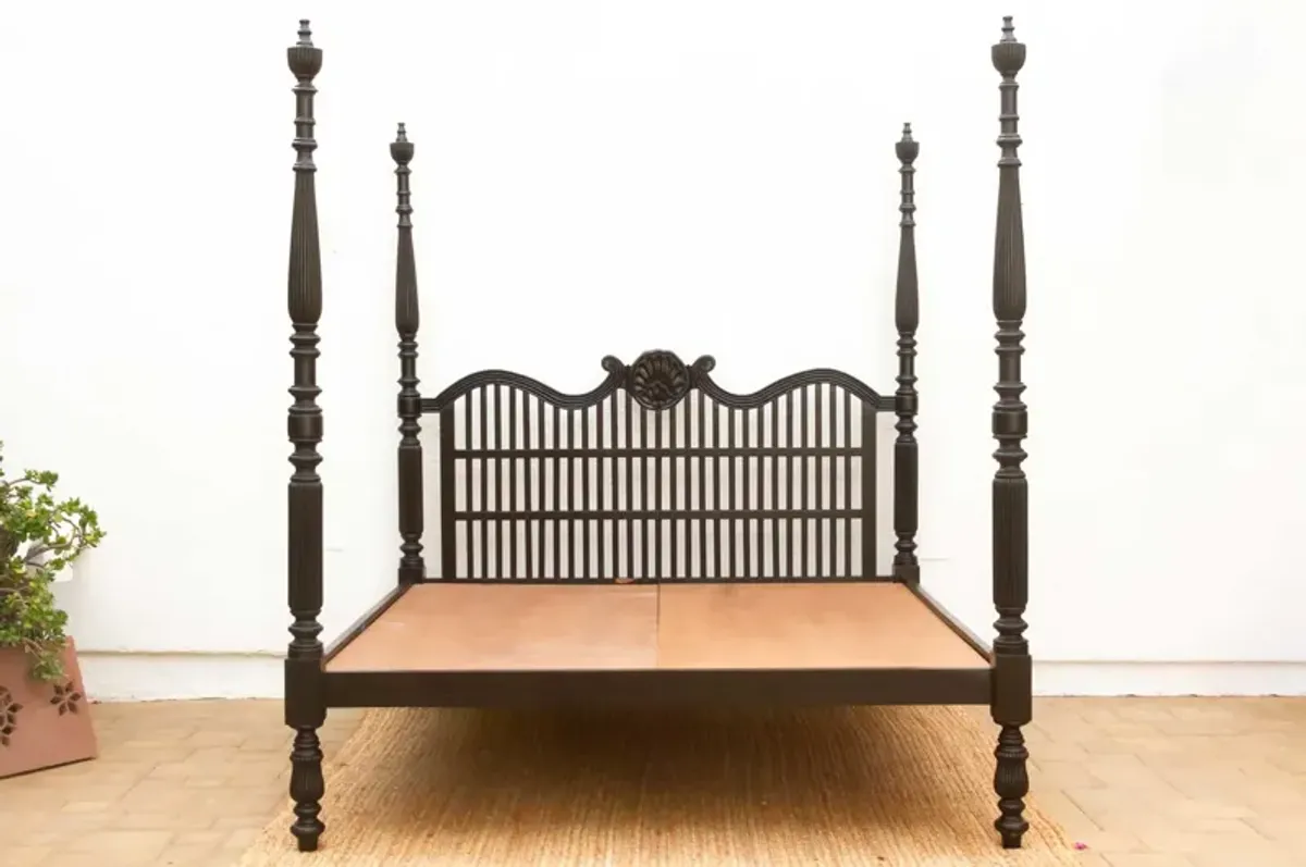 Finely Carved British Colonial King Bed