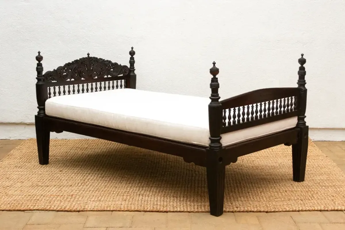 Antique Anglo Indian Carved Daybed - Comfortable, Sturdy