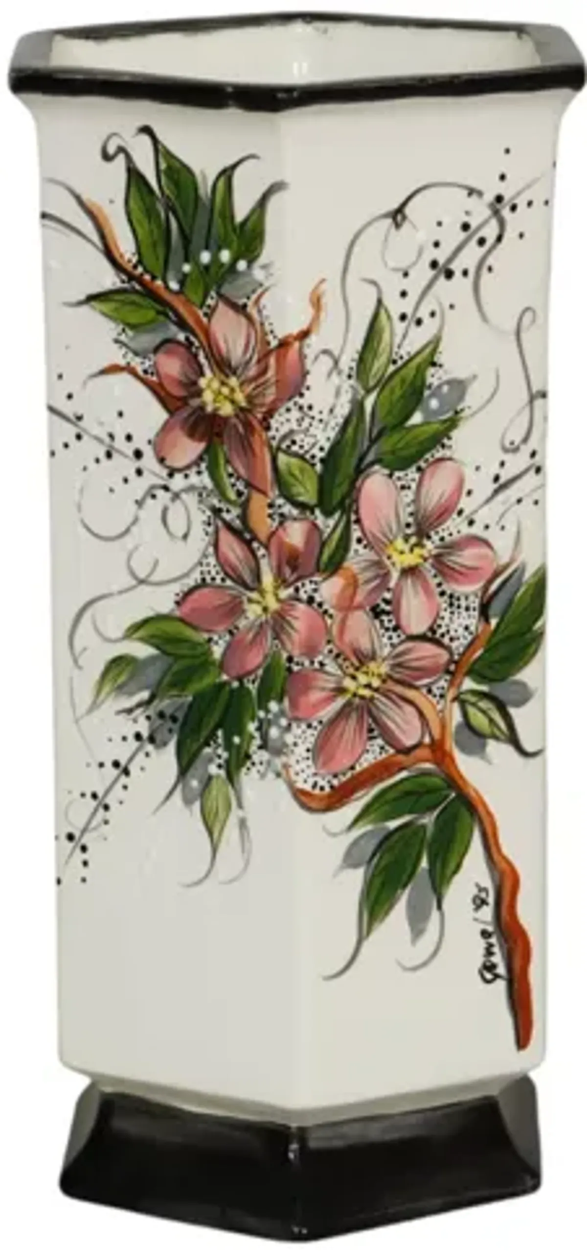 Signed Hand Painted Ceramic Vase - Interesting Things - white