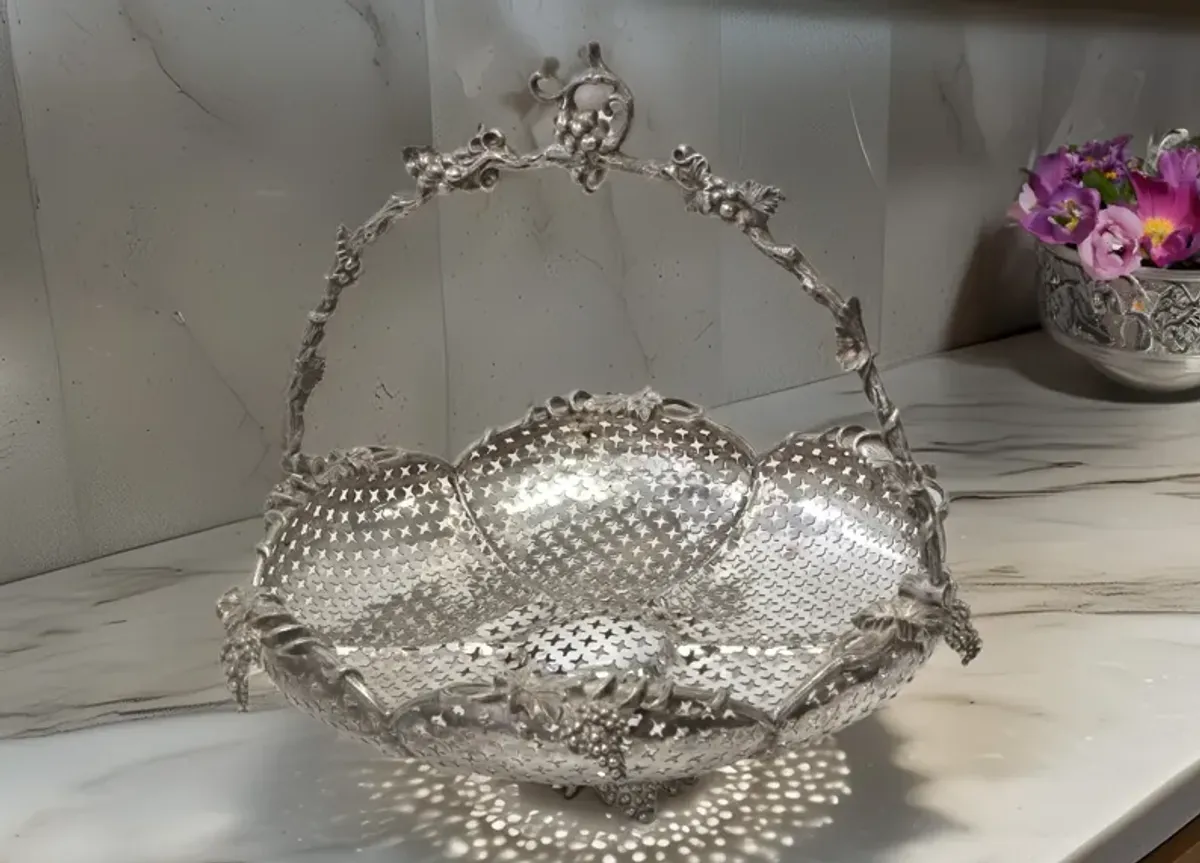 English Silver-Plate Pierced Basket