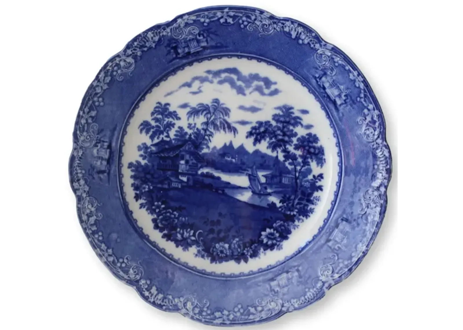 English Blue & White Round Platter