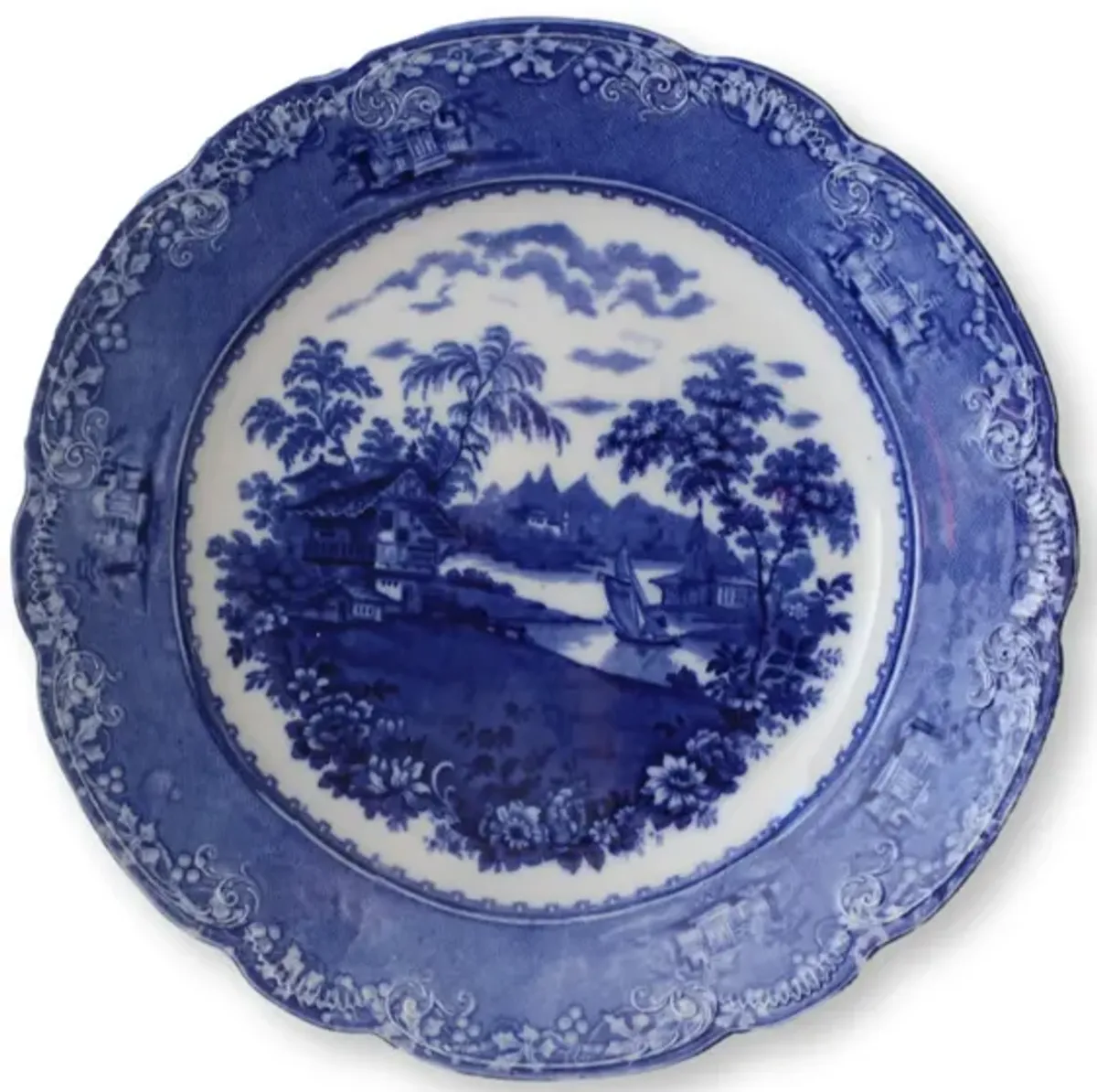 English Blue & White Round Platter