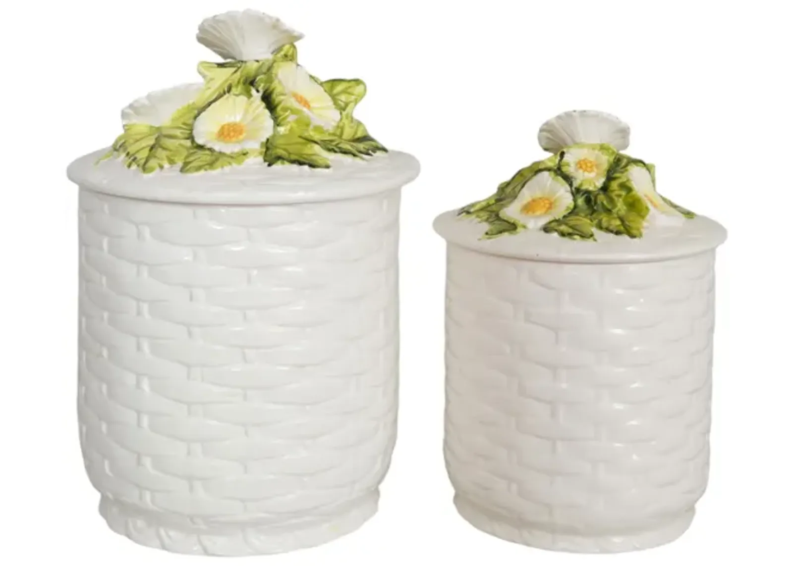 Ceramic ‘Rustic Daisy’ Canisters - a Pair - Green