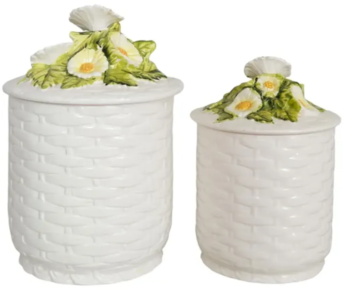 Ceramic ‘Rustic Daisy’ Canisters - a Pair - Green