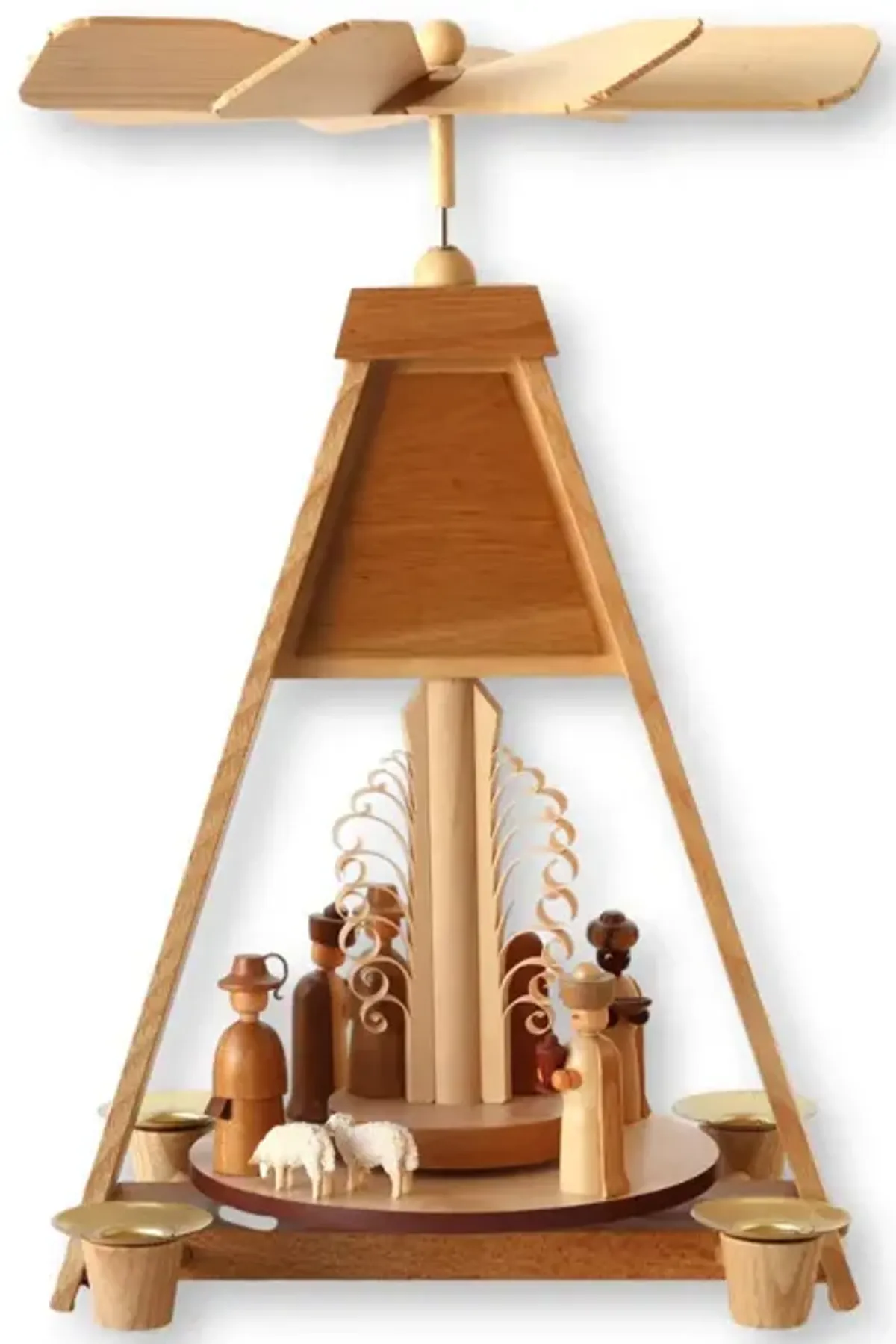 Christmas Carousel with Nativity Scene - Handcrafted - Brown