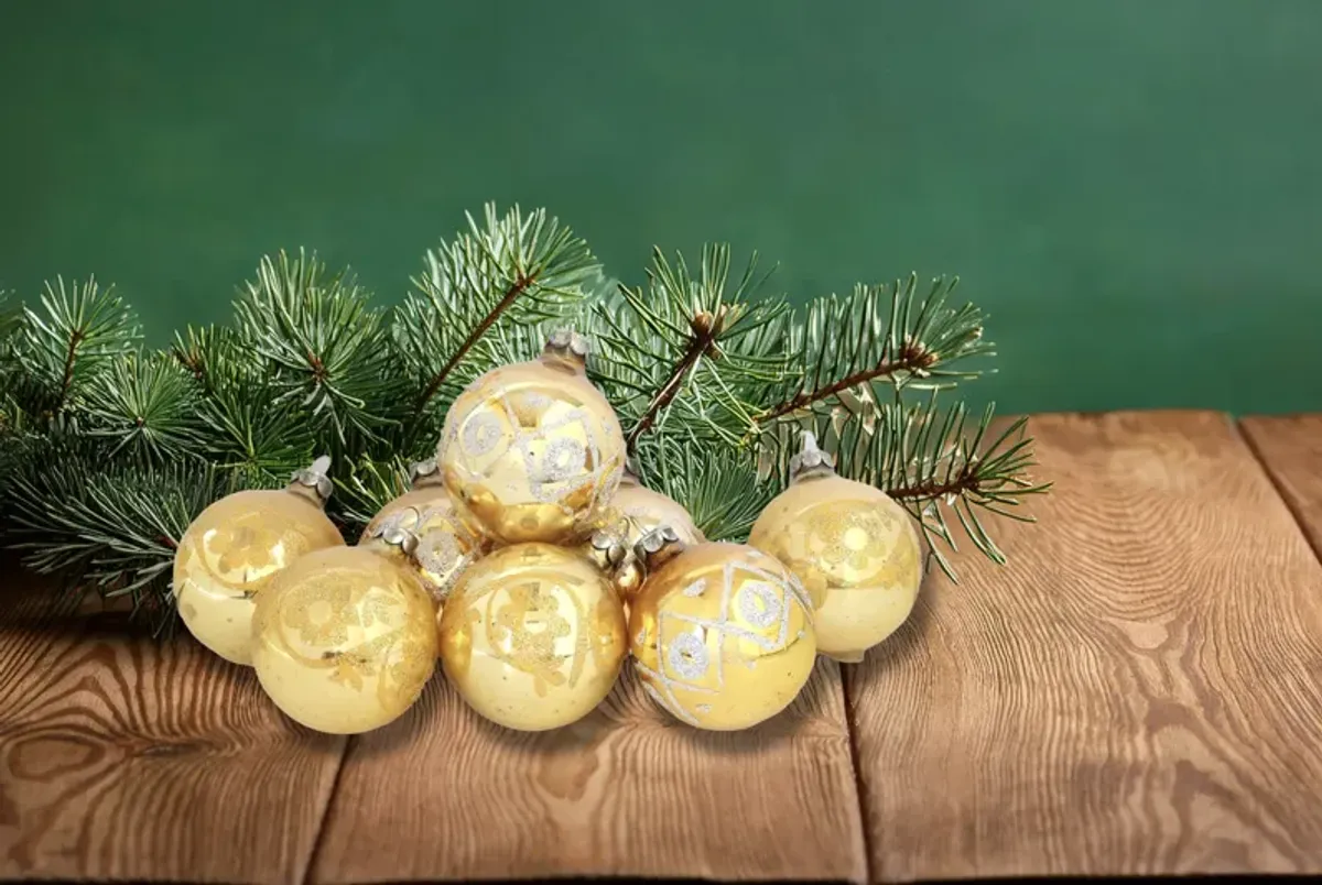 Midcentury Gold Mercury Glass Ornaments - Rose Victoria