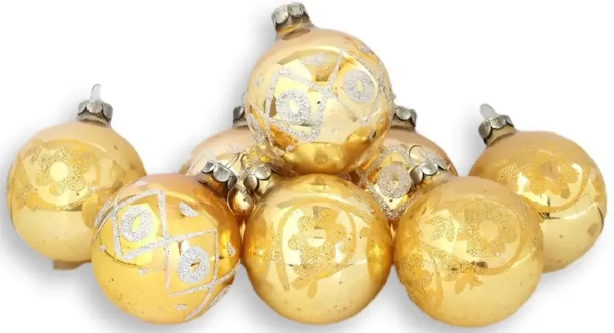 Midcentury Gold Mercury Glass Ornaments - Rose Victoria