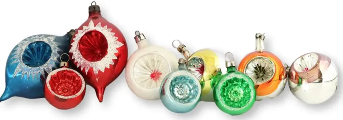 Midcentury Mecury Glass Ornaments - Set of 9