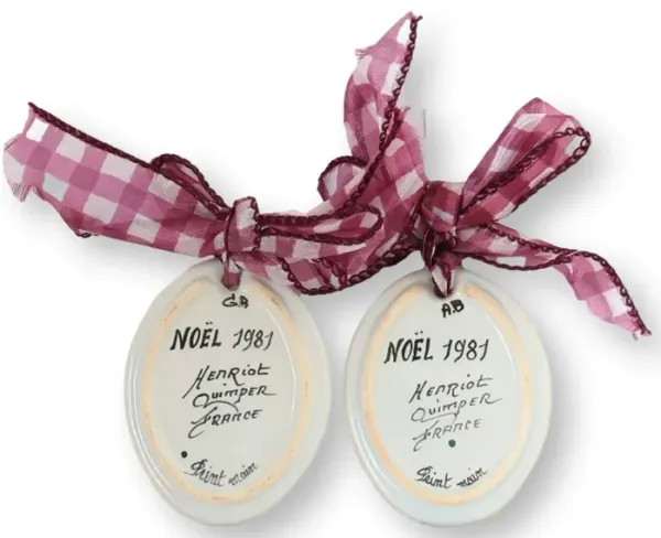 1981 French Quimper Ornaments - Set of 2 - Rose Victoria - White