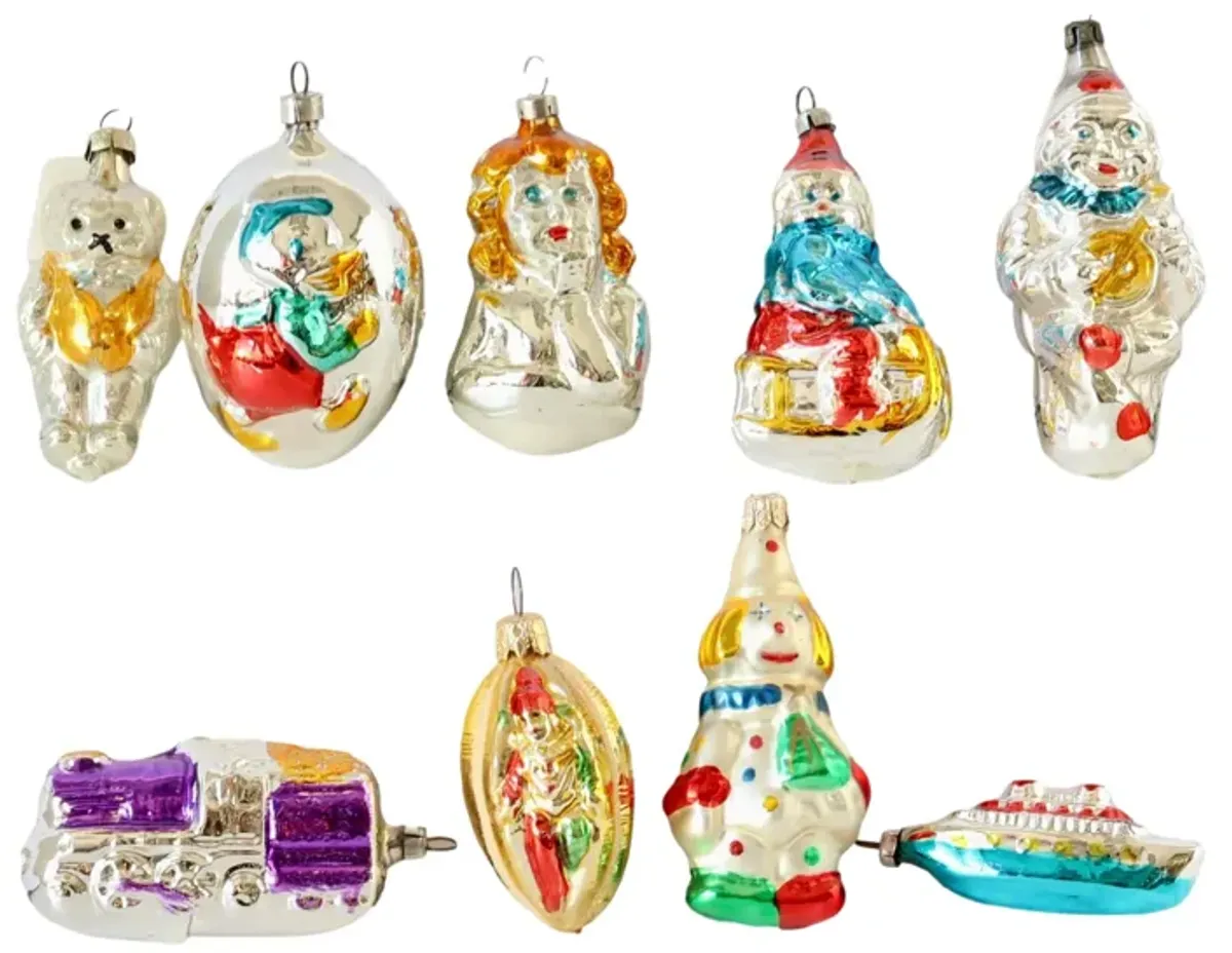 Vintage Mercury Glass Ornaments - Set of 9 - Handcrafted