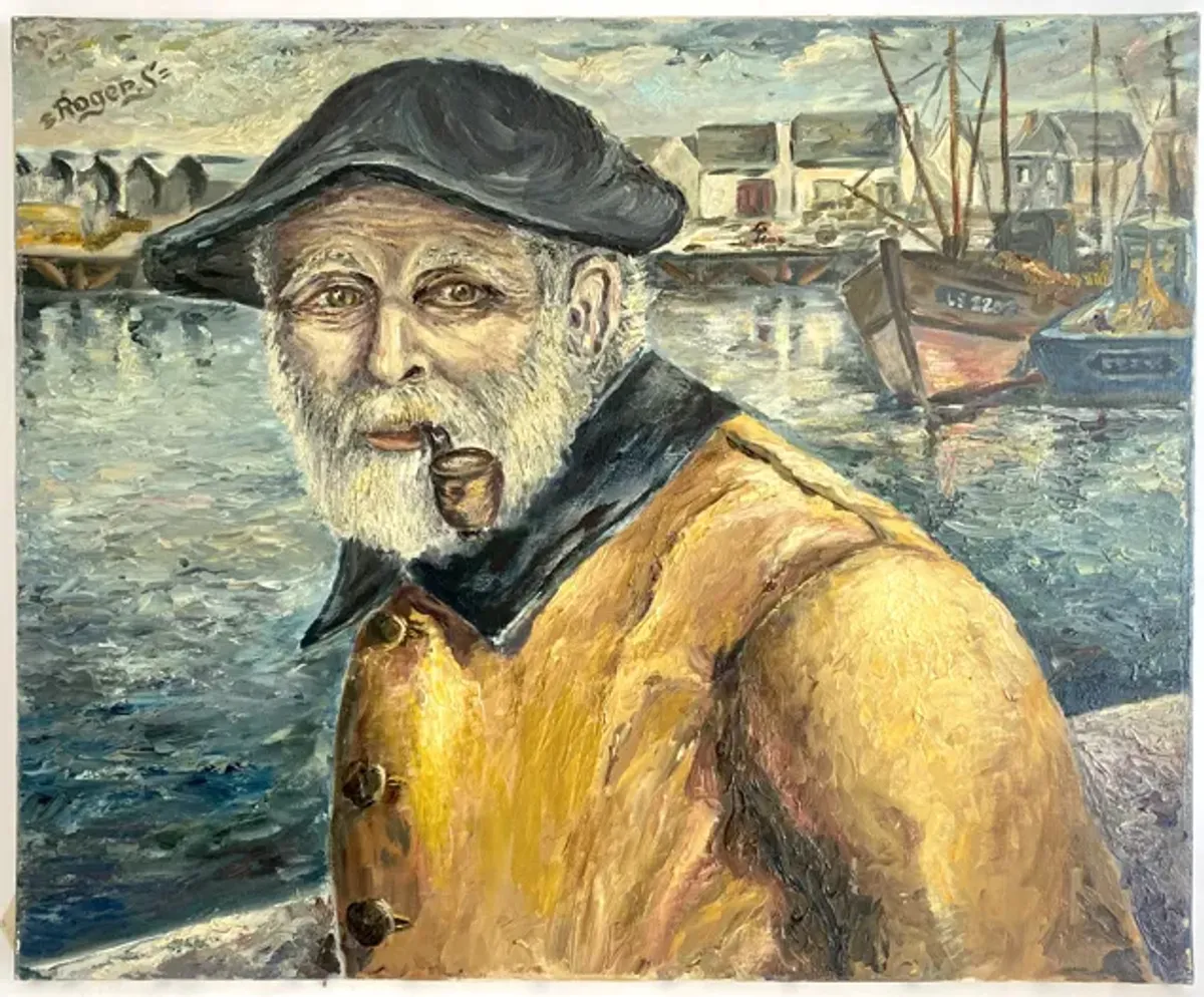 1960 French Fisherman Portrait Oil Paint