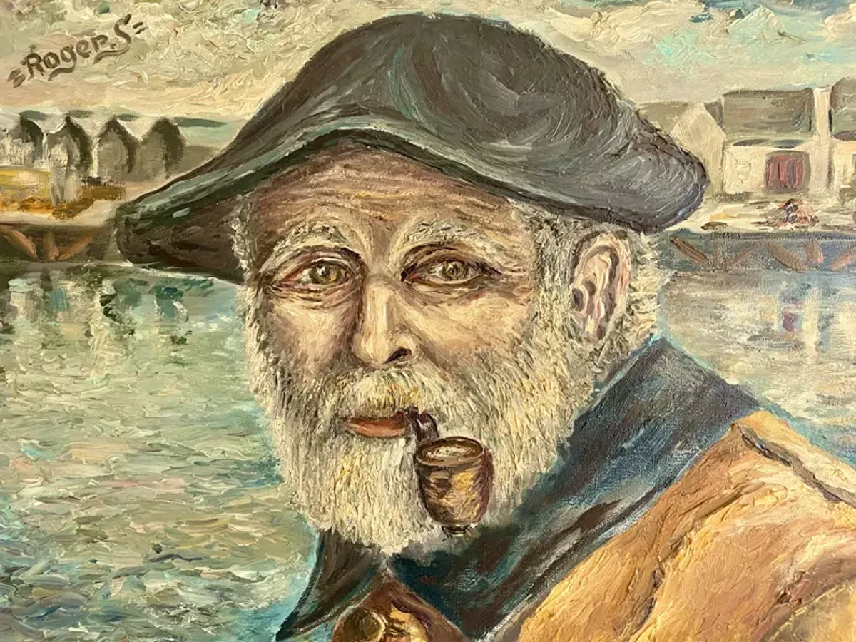 1960 French Fisherman Portrait Oil Paint