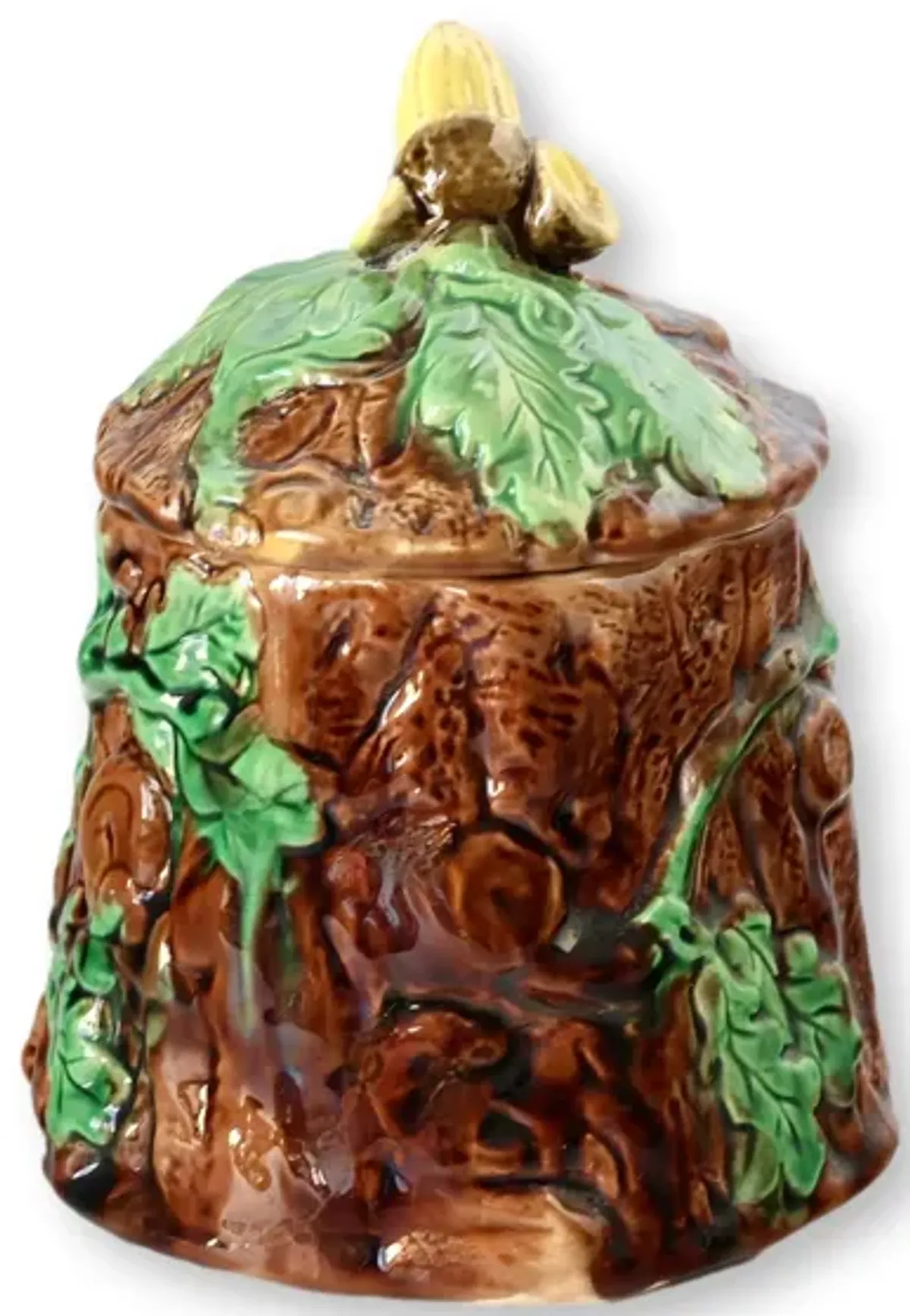 Aesthetic English Majolica Sugar Bowl - New England Mercantile - Brown
