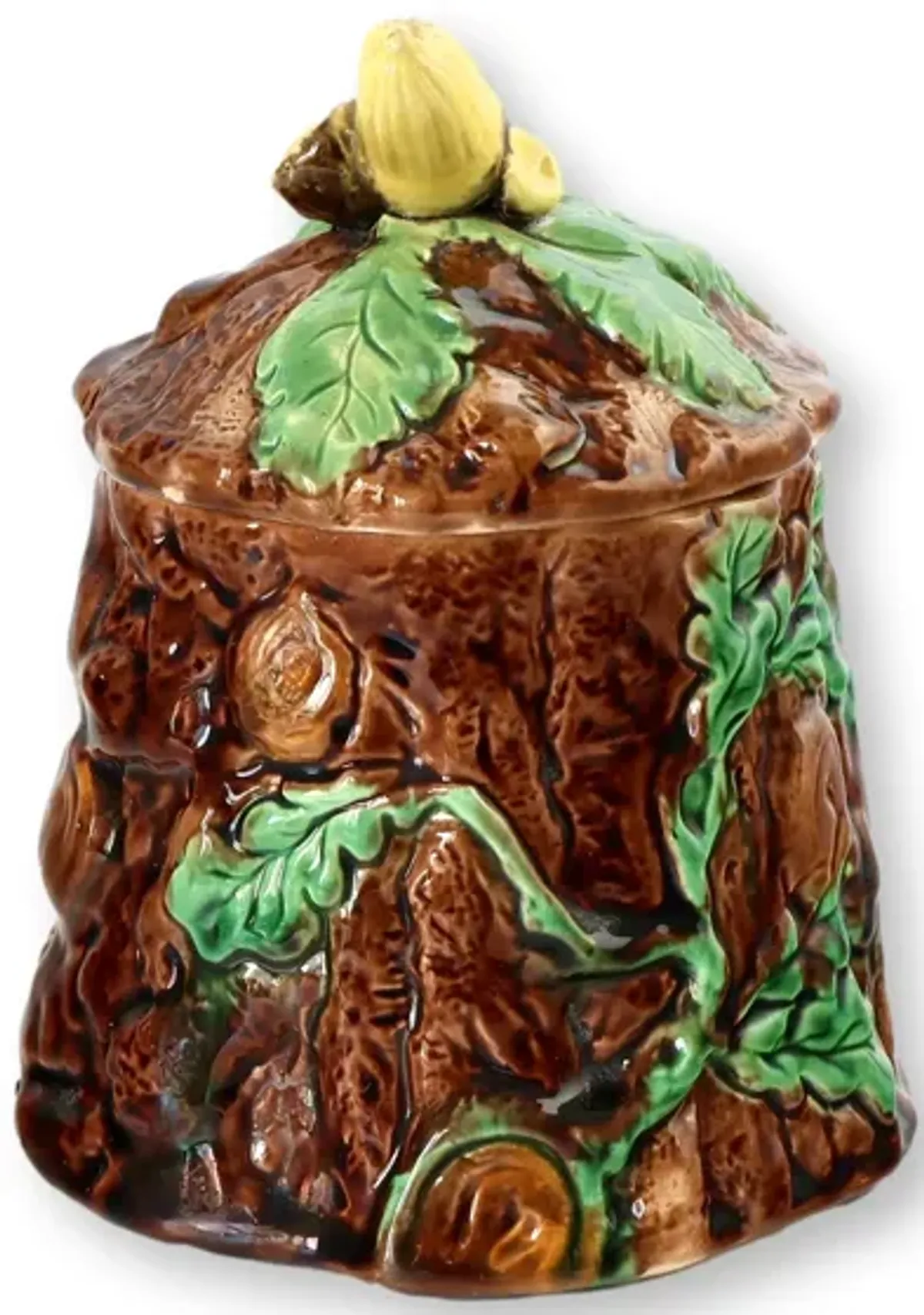 Aesthetic English Majolica Sugar Bowl - New England Mercantile - Brown