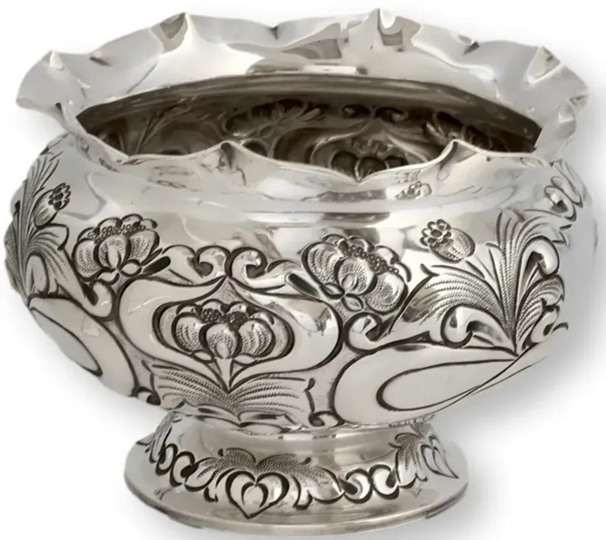 Sheffield Silverplate Hand Repouss Bowl - Rose Victoria