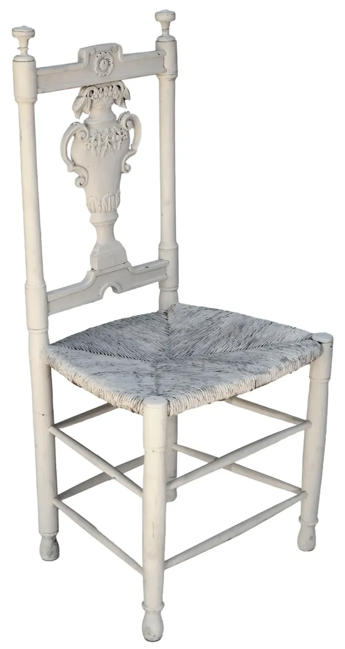 Country French White Chair w Rush Seat - Fleur de Lex Antiques