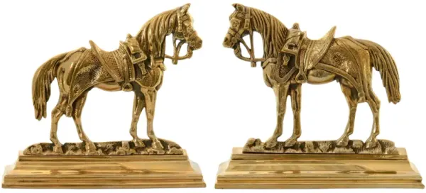 Antqiue English Brass Horse Doorstops,Pr - New England Mercantile - Gold