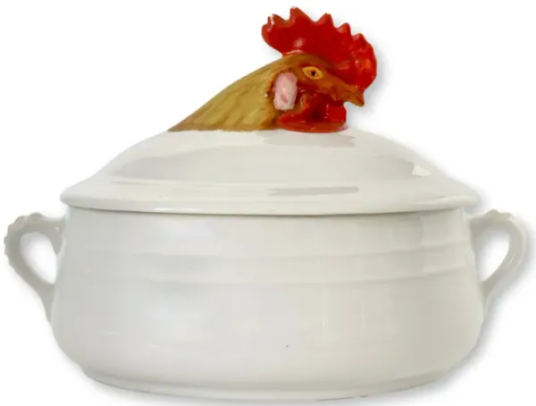 French Porcelain Rooster Baking Tureen