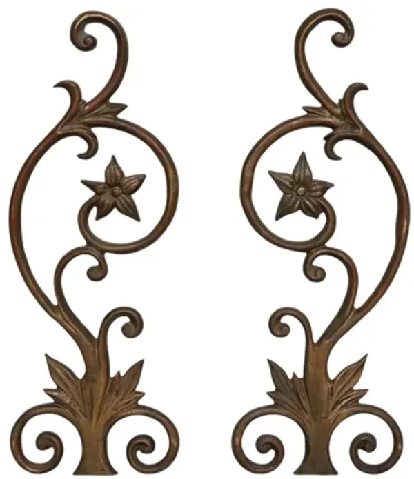 Art Nouveau Bronze Andirons - a Pair