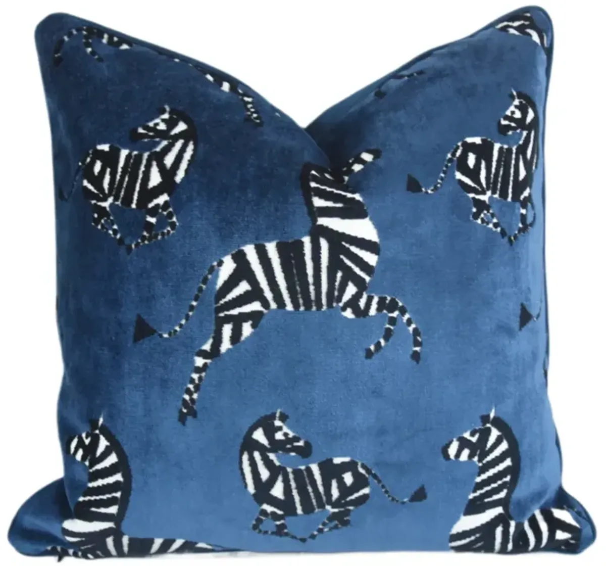 Blue & Black/White Zebras Velvet Pillow