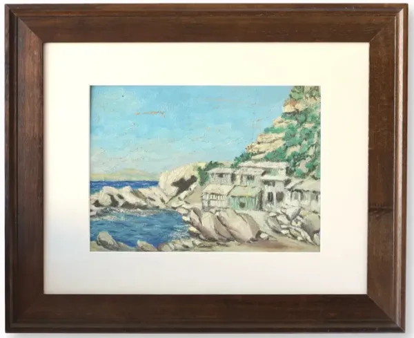 French Rocky Coastline Painting - Rose Victoria - Brown