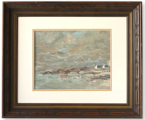 French Atmospheric Coastal Painting - Rose Victoria - White