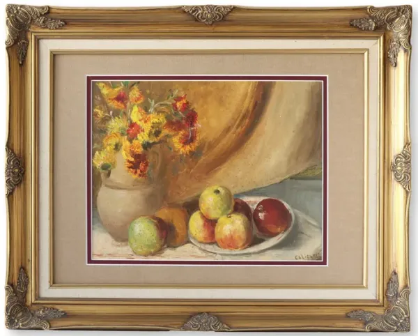 French Framed Still Life Painting - Rose Victoria - Brown