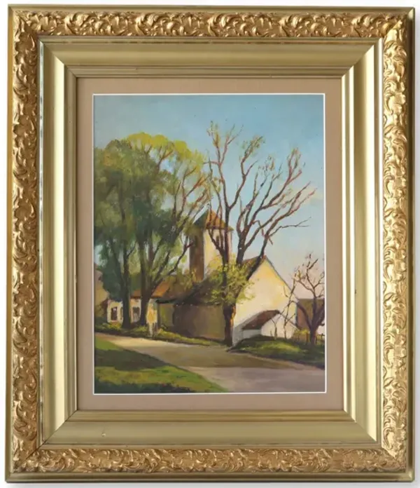 Framed French Landscape Oil Painting - Rose Victoria - Blue
