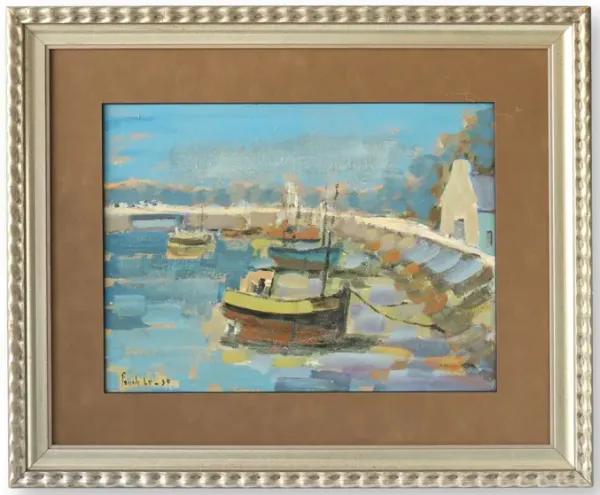 Signed French Seascape Painting - Rose Victoria - Blue