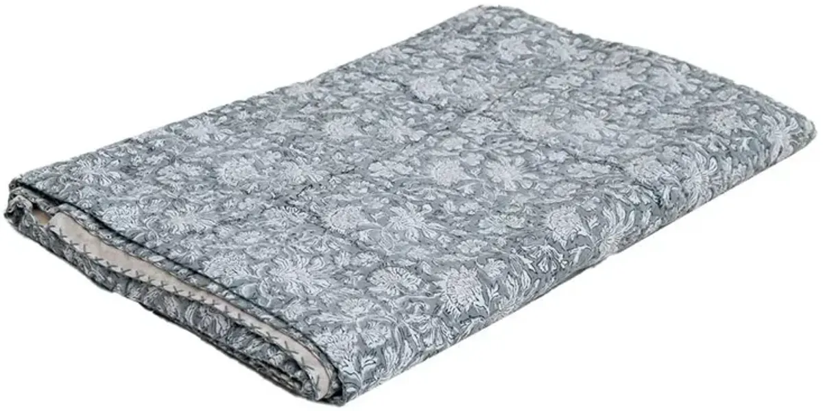 Flora Dream Indian Block Print Blanket - Grey