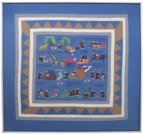 Traditional Framed Story Quilt - Interesting Things - Blue