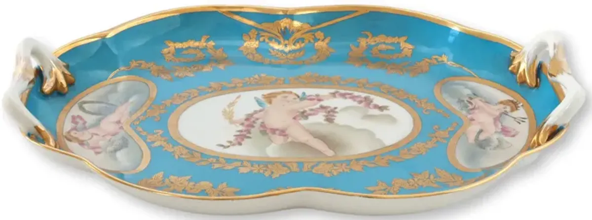 Italian Porcelain Tray in S vres Style - Rose Victoria - Blue