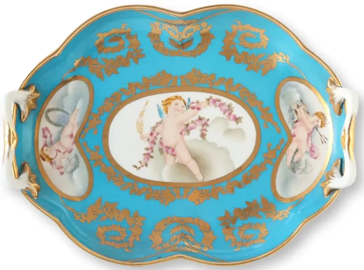 Italian Porcelain Tray in S vres Style - Rose Victoria - Blue