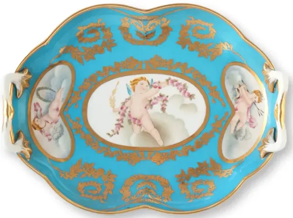Italian Porcelain Tray in S vres Style - Rose Victoria - Blue