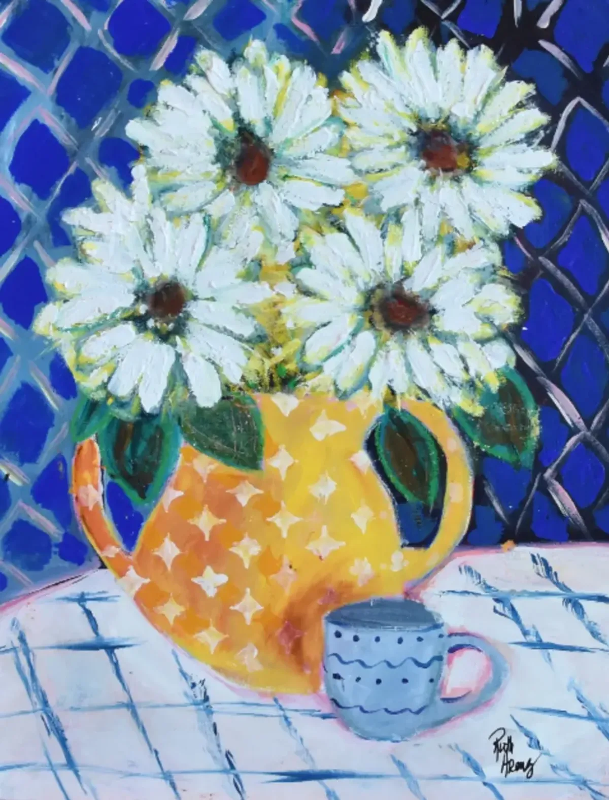 Vase of Flowers Oil Painting - Ruth Arenz - Blue