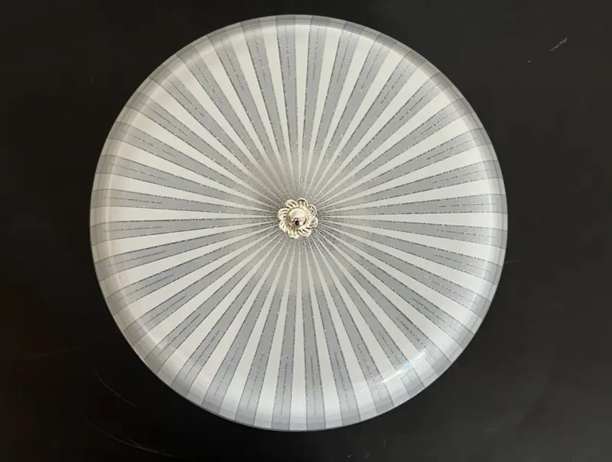 1950s Striped Flush Light - White