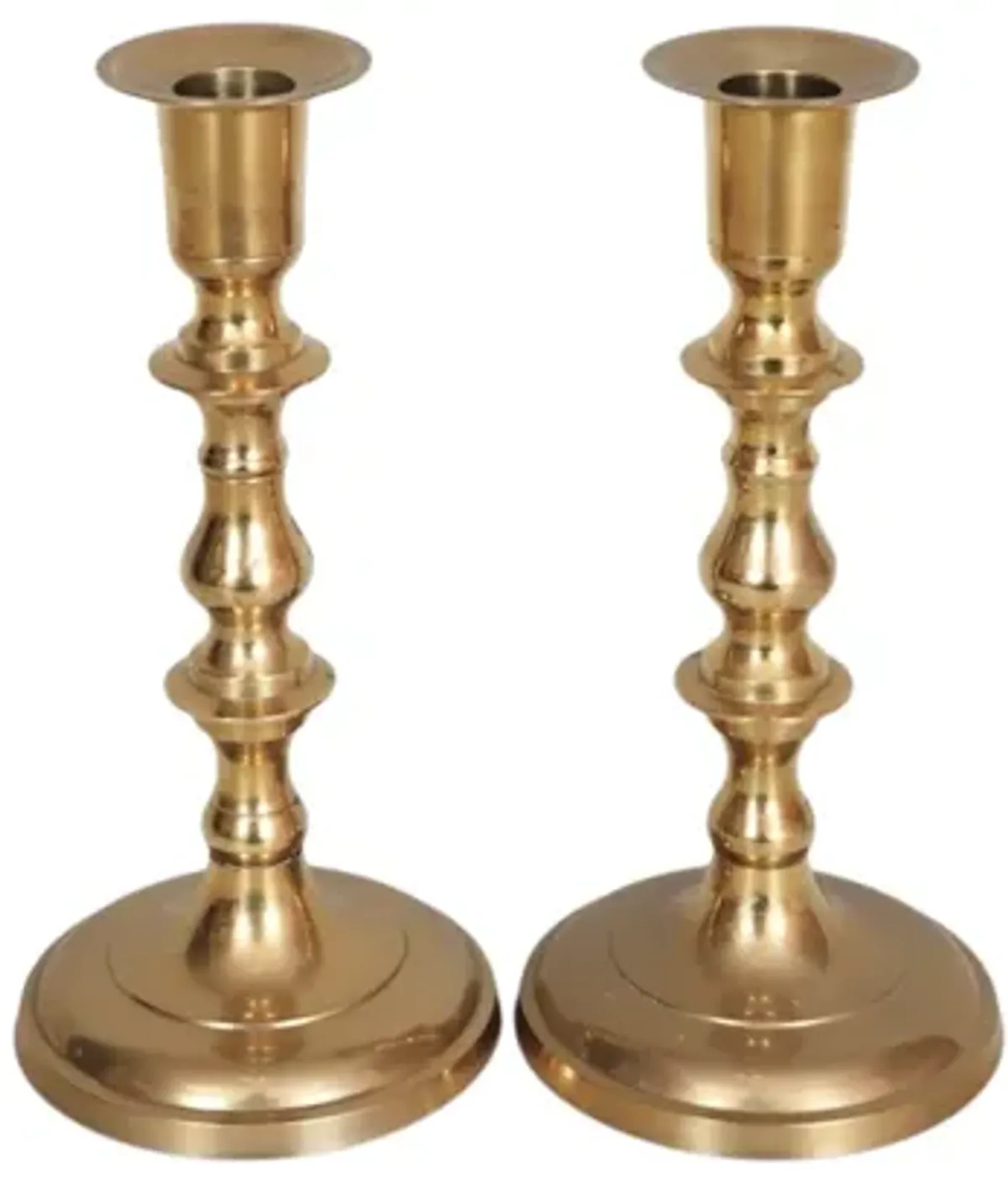 Brass Candlestick Holders - a Pair - gold