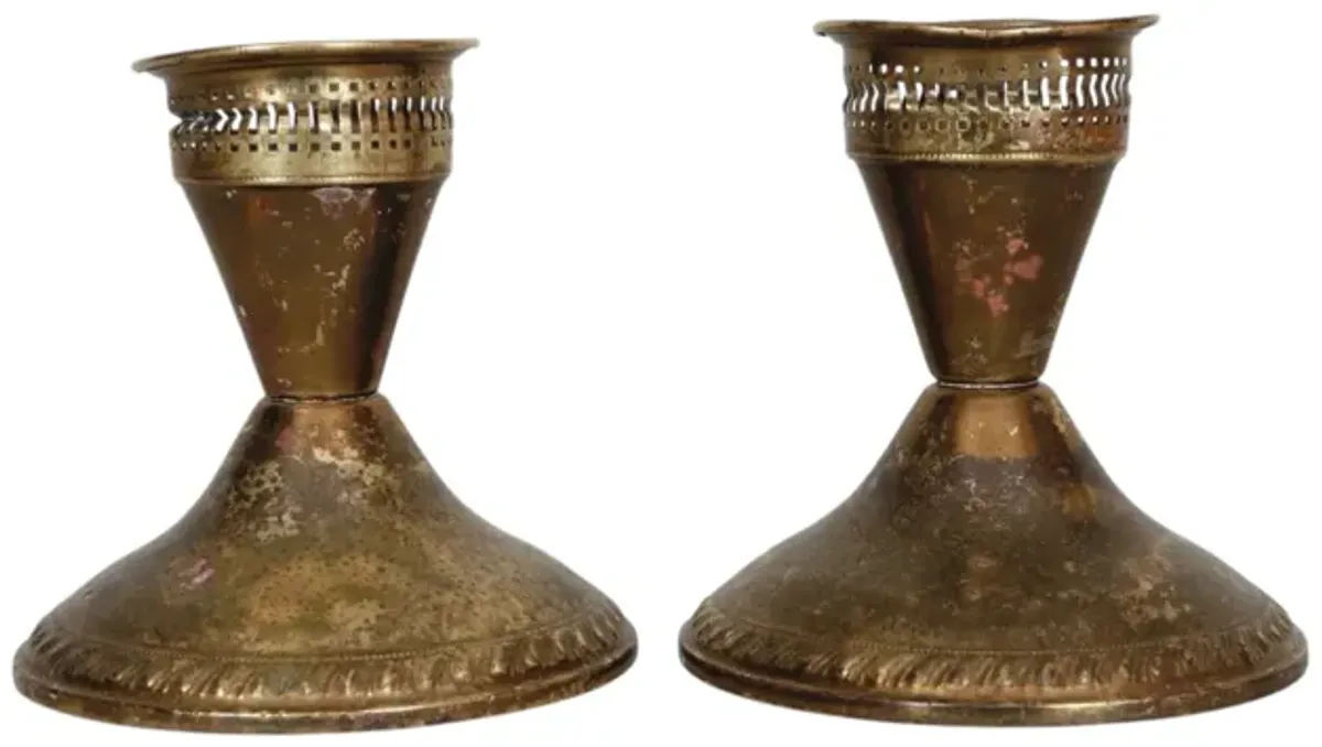 Brass Candle Holders - a Pair - Gold