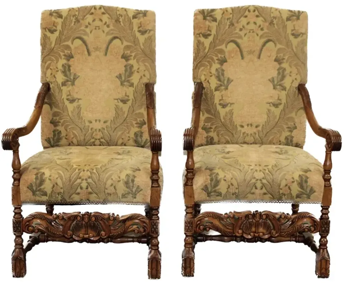 Louis XIV Style Armchairs - PR - Green