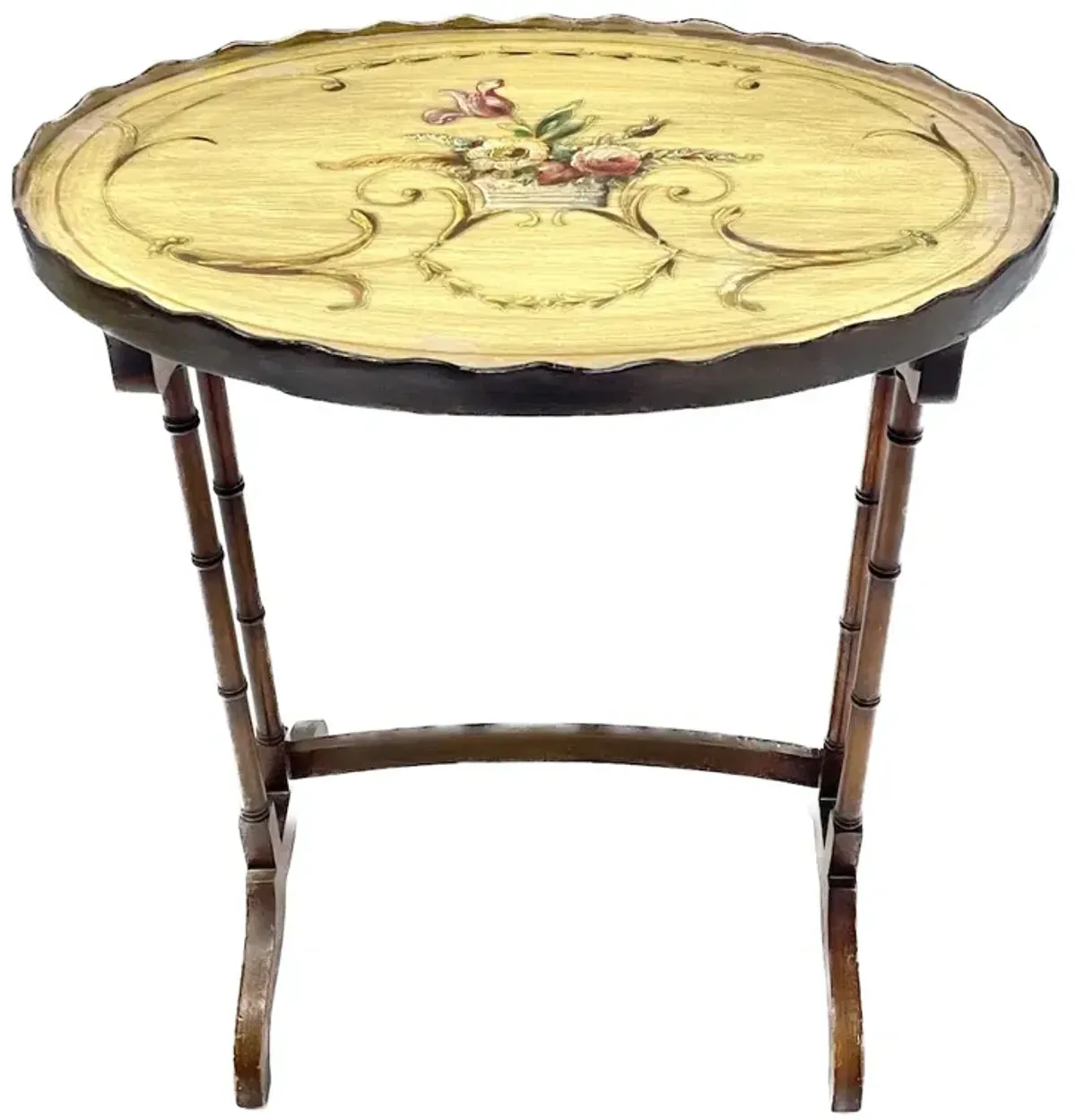 Scalloped Floral Faux Bamboo Side Table - Yellow