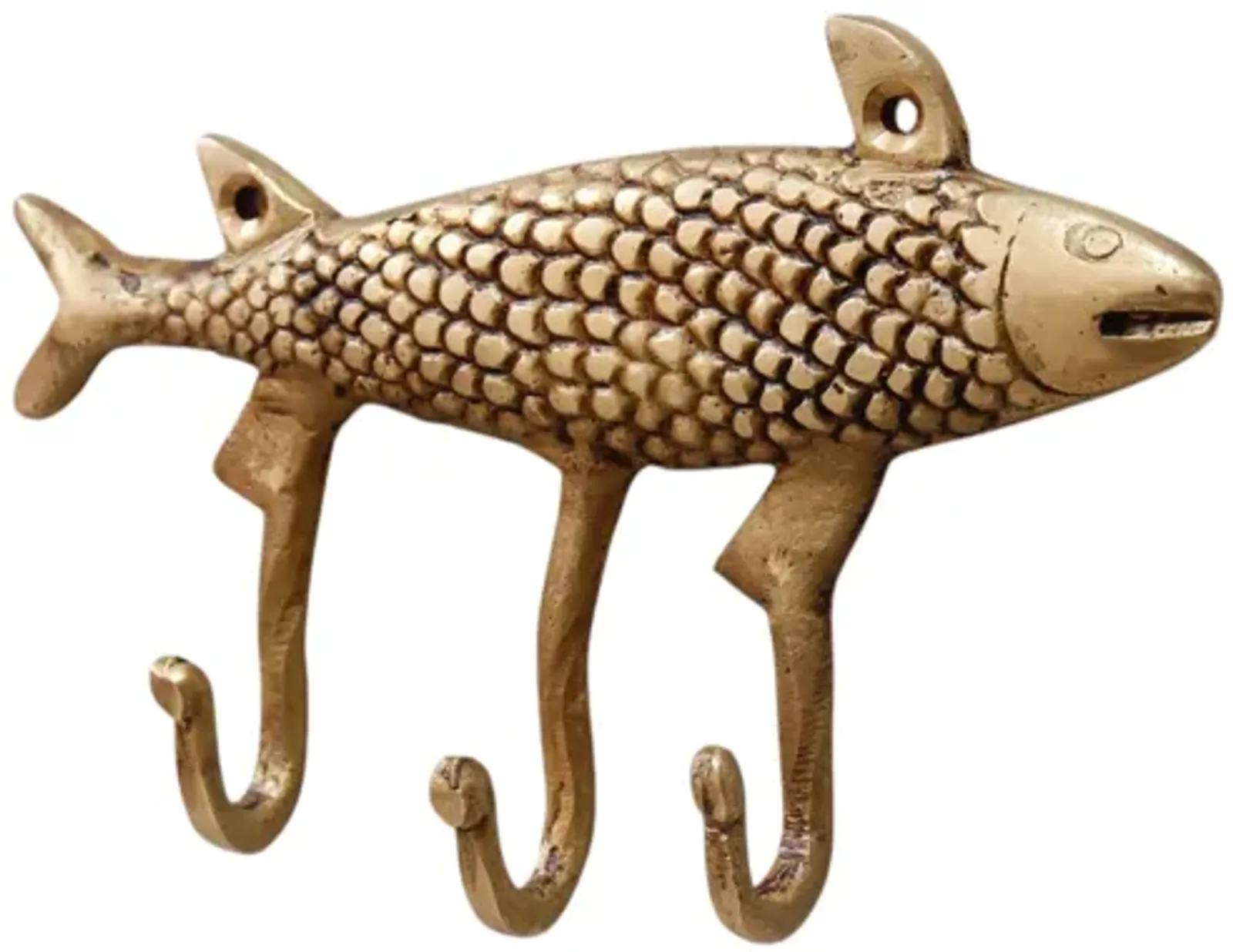 Brass Fish Wall Hooks - a Pair - gold