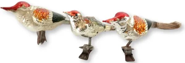 Early Mercury Glass Bird Ornaments - Set of 3 - Rose Victoria - silver