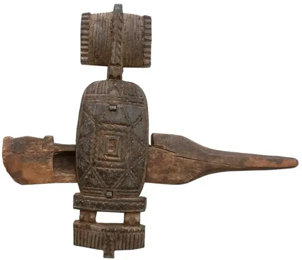 Antique Songye Door Lock Wall Art - de-cor - brown