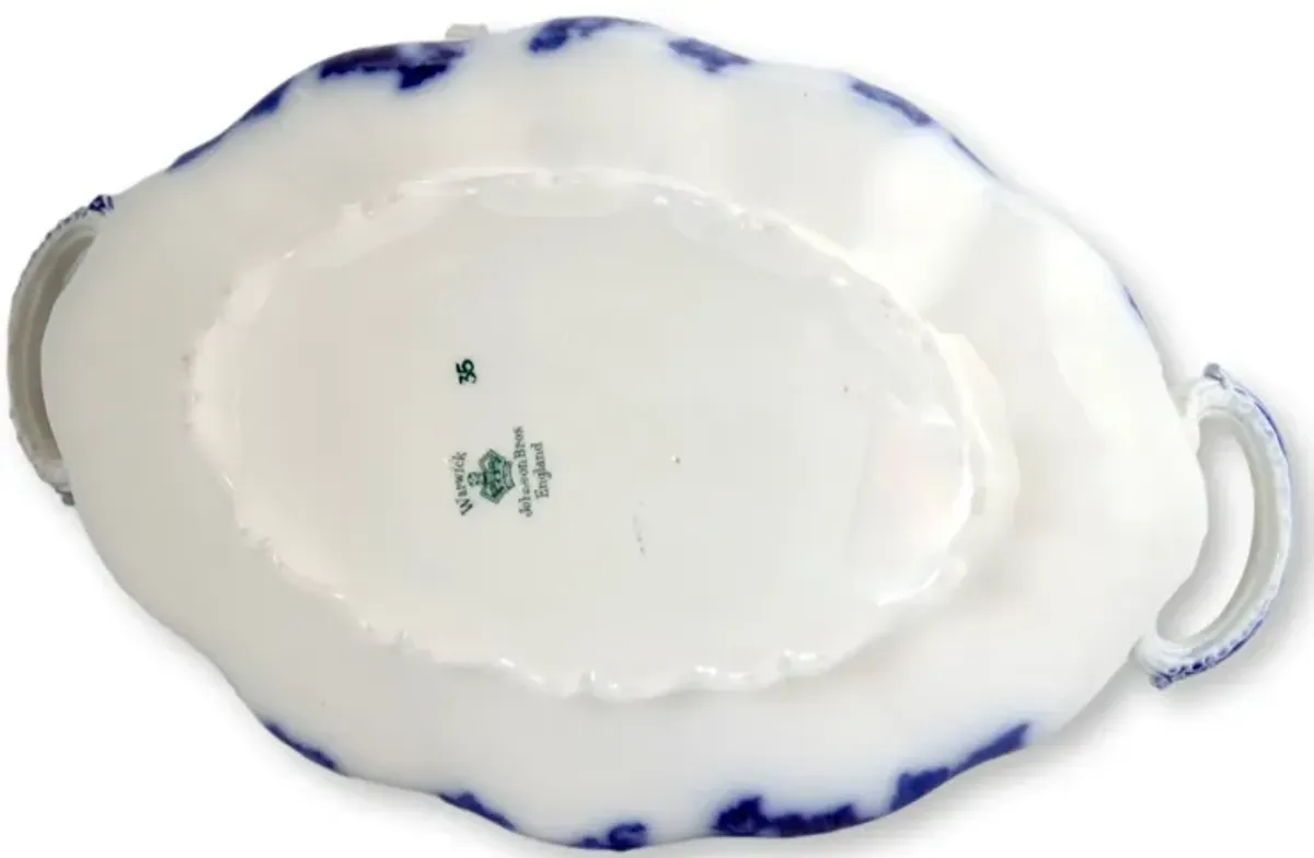 Englsih Flow Blue Grapevine Covered Dish - Rose Victoria