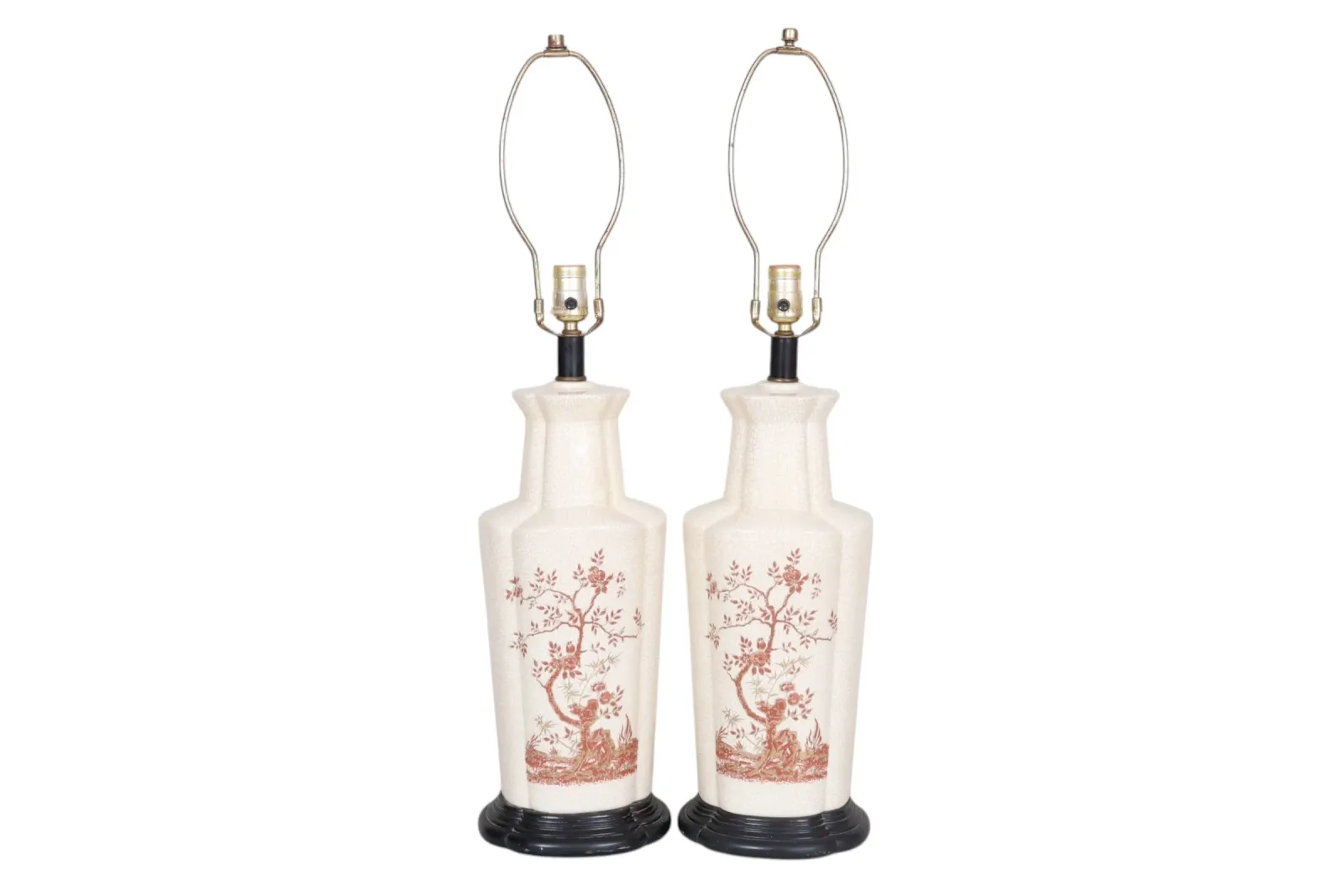 Chinoiserie Ceramic Table Lamps - a Pair - brown