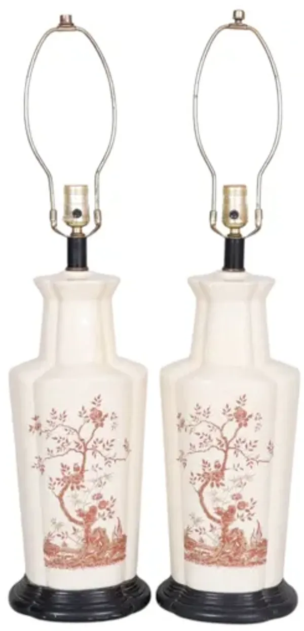 Chinoiserie Ceramic Table Lamps - a Pair - Interesting Things - Brown