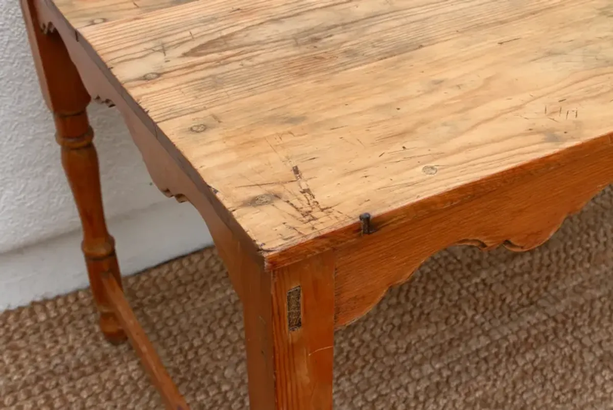 Mid 20th Century Rustic Kitchen Table - Handcrafted - Brown